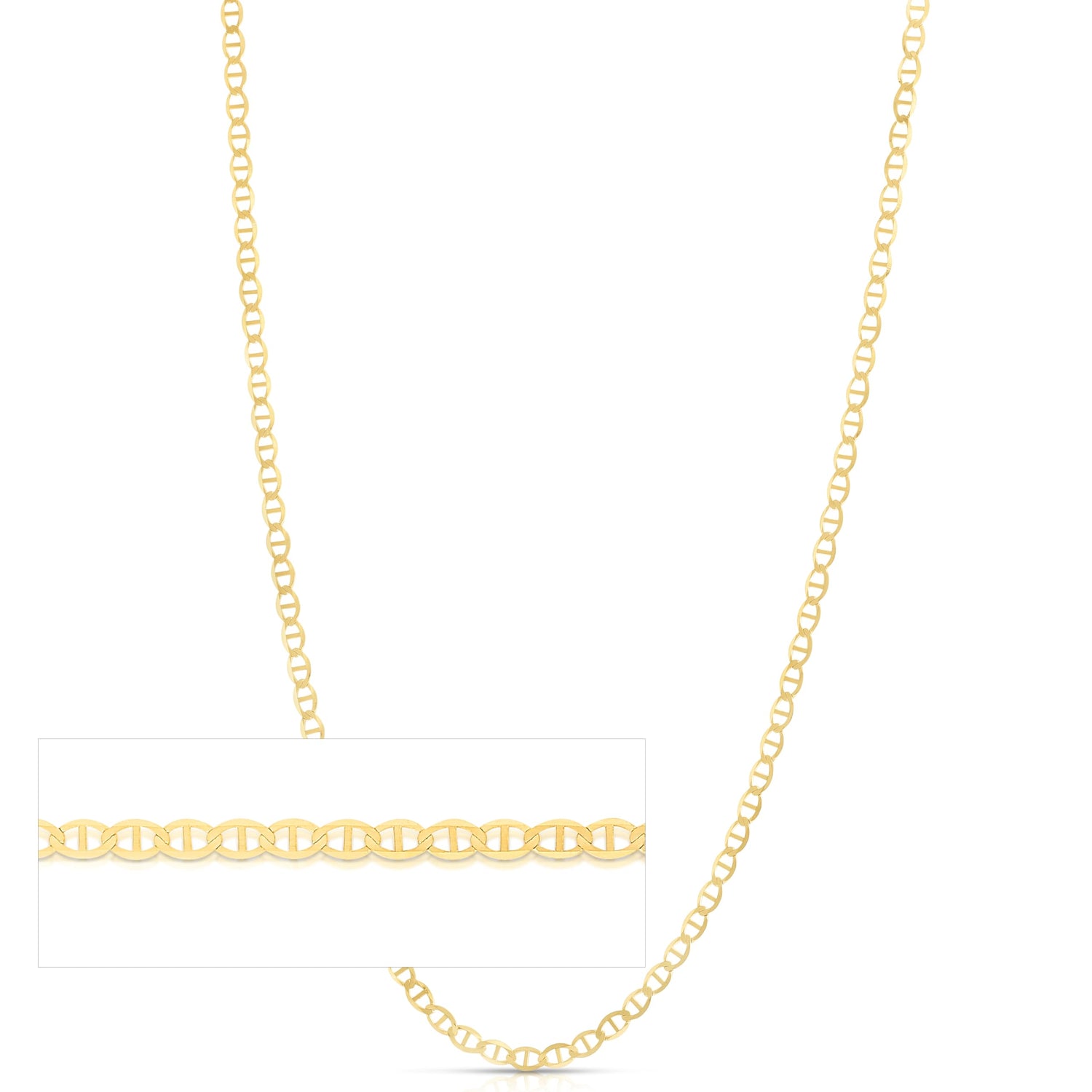 10k Yellow Gold 2.5mm Solid Mariner Link Chain Necklace
