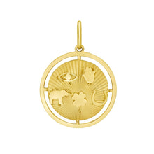 Load image into Gallery viewer, 14k Yellow Gold 36.6mm Lucky Symbols Disc with Optional Chain Pendant Charm
