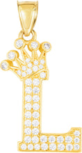 Load image into Gallery viewer, 10k Yellow Gold 0.8&quot; Pave CZ Personalized Crown Alphabet Letter A - Z Initial Charm Pendant with optional Chain Necklace
