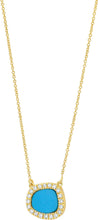 Load image into Gallery viewer, .12cttw Diamond 14k Yellow Gold 11mm Turquoise Freeform Cushion Charm Pendant Adjustable Chain Necklace, 16 Inch-18"
