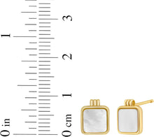 Load image into Gallery viewer, 14k Yellow Gold 9.1mm Square Natural Gemstone Stud Earrings (Malachite, Mother of Pearl, Black Onyx)
