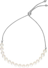 Load image into Gallery viewer, 14k White Gold 4mm Cultured Pearl Bolo Link Friendship Bracelet, Adjustable to 9.25 Inch
