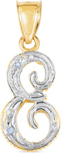 Load image into Gallery viewer, 10k Yellow Gold and White Gold Two-Tone 21.5mm Cursive Personalized Alphabet A-Z Initial Pendant with Optional 1.1mm Solid Cable Chain, 18 Inch
