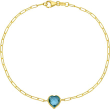 Load image into Gallery viewer, Floreo 14k Yellow Gold Paperclip Chain Heart Gemstone Bracelet 7 Inch
