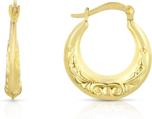 Load image into Gallery viewer, 10k Yellow Gold 18.4mm High Polish Filigree Intricate Design Hoop Earrings
