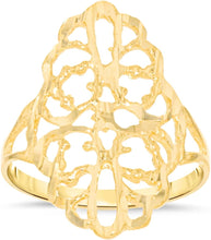 Load image into Gallery viewer, 10k Yellow Gold 23.3mm Oval Flower Openwork Filigree Ring
