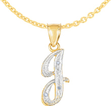 Load image into Gallery viewer, 10k Yellow Gold and White Gold Two-Tone 21.5mm Cursive Personalized Alphabet A-Z Initial Pendant with Optional 1.1mm Solid Cable Chain, 18 Inch
