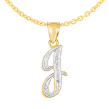Load image into Gallery viewer, 10k Yellow Gold and White Gold Two-Tone 21.5mm Cursive Personalized Alphabet A-Z Initial Pendant with Optional 1.1mm Solid Cable Chain, 18 Inch
