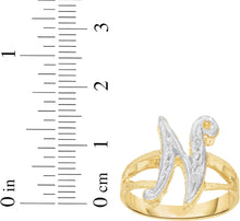 Load image into Gallery viewer, 10k Two-Tone Yellow Gold and White Gold 15mm Personalized A-Z Initial Cursive Letter Ring, Sizes 3 - 10
