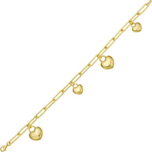 Load image into Gallery viewer, 14k Yellow Gold Puffed Heart Charm 4.5mm Paperclip Link Bracelet, 7.25 Inch
