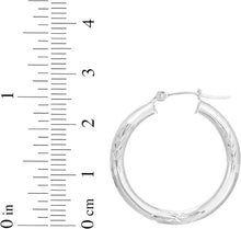 Load image into Gallery viewer, 14k White Gold 3mm x 15mm, 25mm or 35mm Diamond Cut &amp; Polished Hoop Earrings
