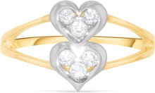 Load image into Gallery viewer, 10k Yellow Gold 11mm CZ Double Heart Stack Double Shank Two-Tone Ring, Sizes 4 - 10
