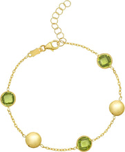 Load image into Gallery viewer, 14k Yellow Gold 6.4mm Natural Blue Topaz Gemstone Pebble Charm Bracelet, Adjustable 6.25 Inch-7.25"
