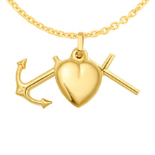 Load image into Gallery viewer, 14k Yellow Gold 25mm Heart, Cross, and Anchor Triple with Optional Chain Pendant Charm
