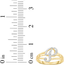 Load image into Gallery viewer, 10k Two-Tone Yellow Gold and White Gold 8.5mm Personalized A-Z Initial Cursive Letter Ring, Sizes 3 - 10
