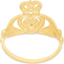 Load image into Gallery viewer, 10k Yellow Gold 12.8mm Claudagh Hand with CZ Crown Heart Ring, Sizes 4-10
