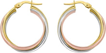 Load image into Gallery viewer, 14k Yellow Gold Trinity Woven Hoop Tri-Color Earrings
