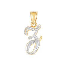Load image into Gallery viewer, 10k Yellow Gold and White Gold Two-Tone 21.5mm Cursive Personalized Alphabet A-Z Initial Pendant with Optional 1.1mm Solid Cable Chain, 18 Inch
