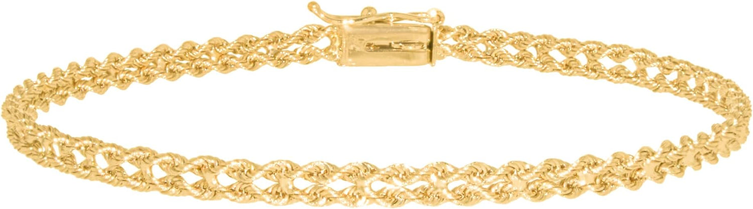 14k Yellow Gold 3.4mm Solid Double-Row Rope Chain Bracelet