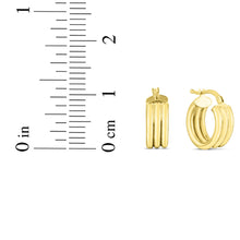 Load image into Gallery viewer, 14k Yellow Gold 10mm Small Triple Row Round Hoop Earrings
