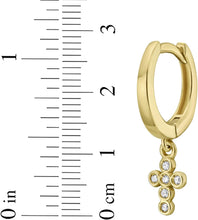 Load image into Gallery viewer, 14k Yellow Gold 28mm Petite Diamond Cross Gemstone Earrings
