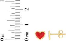Load image into Gallery viewer, 14k Yellow Gold 6mm High Polished Red Heart Stud Earrings
