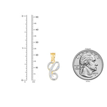 Load image into Gallery viewer, 10k Yellow Gold and White Gold Two-Tone 21.5mm Cursive Personalized Alphabet A-Z Initial Pendant with Optional 1.1mm Solid Cable Chain, 18 Inch
