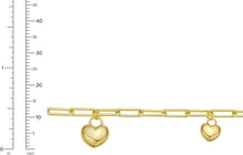 Load image into Gallery viewer, 14k Yellow Gold 4.5mm Paperclip Puffed Heart Charm Link Bracelet, 7.25 Inch
