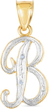 Load image into Gallery viewer, 10k Yellow Gold and White Gold Two-Tone 21.5mm Cursive Personalized Alphabet A-Z Initial Pendant with Optional 1.1mm Solid Cable Chain, 18 Inch

