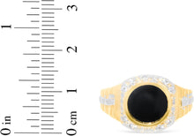 Load image into Gallery viewer, 10k Yellow Gold 14mm Onyx CZ Two-Tone Railroad Ring, Sizes 5 - 13
