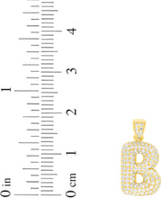 Load image into Gallery viewer, 10k Yellow Gold 0.5&quot; Pave CZ Personalized Bubble Alphabet Letter A - Z Initial Charm Pendant with optional Chain Necklace

