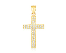 Load image into Gallery viewer, 10k Yellow Gold Double Row CZ Cross Religious Pendant
