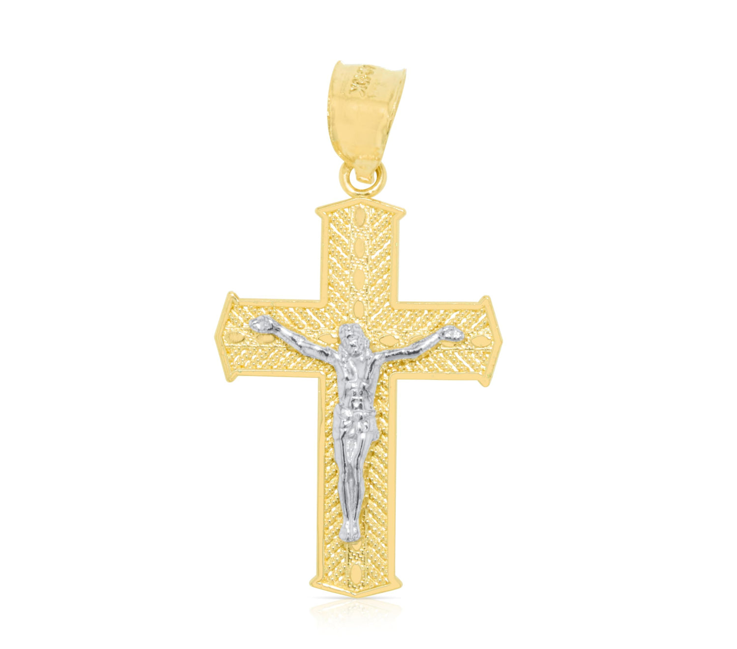10k Yellow Gold Diamond Shaped Crucifix of Jesus Cross Religious Pendant