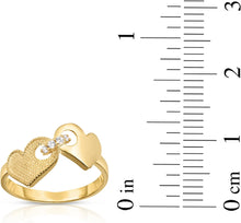 Load image into Gallery viewer, 10k Yellow Gold Double Locked Heart CZ Women&#39;s Ring
