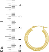 Load image into Gallery viewer, 14k Yellow Gold 3mm x 15mm, 20mm, 25mm or 35mm Diamond Cut &amp; Polished Hoop Earrings
