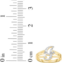 Load image into Gallery viewer, 10k Two-Tone Yellow Gold and White Gold 8.5mm Personalized A-Z Initial Cursive Letter Ring, Sizes 3 - 10
