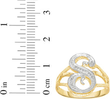 Load image into Gallery viewer, 10k Two-Tone Yellow Gold and White Gold 15mm Personalized A-Z Initial Cursive Letter Ring, Sizes 3 - 10
