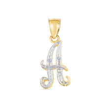 Load image into Gallery viewer, 10k Yellow Gold and White Gold Two-Tone 21.5mm Cursive Personalized Alphabet A-Z Initial Pendant with Optional 1.1mm Solid Cable Chain, 18 Inch
