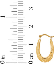 Load image into Gallery viewer, 10k Yellow Gold 16mm Oval Scroll Pattern Hoop Earrings
