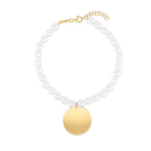 Load image into Gallery viewer, 14k Yellow Gold 20mm Pearl Circle Charm Customizable Engravable Disk Bracelet, 7.25" - 8 Inch
