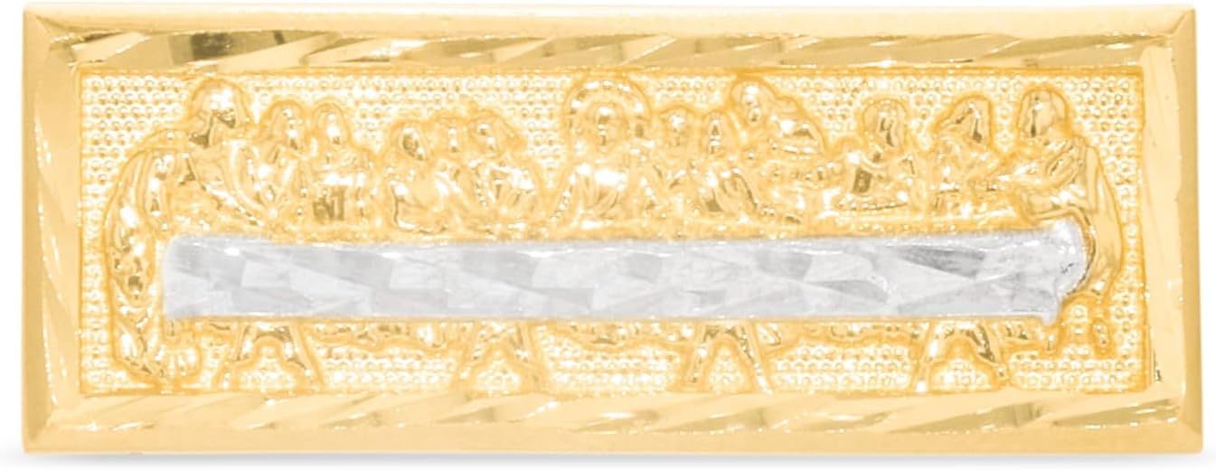10k Yellow Gold 9.1mm Last Supper Rectangle Two-Tone Ring, Sizes 4-10