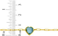 Load image into Gallery viewer, Floreo 14k Yellow Gold Paperclip Chain Heart Gemstone Bracelet 7 Inch
