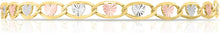 Load image into Gallery viewer, 10k Tri-Color Gold 4.7mm Valentino Heart Link Chain Bracelet or Anklet, 7", 8" or 10 Inch
