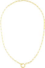 Load image into Gallery viewer, 14k Yellow Gold Round Push Back Clasp for Charms and Pendants 3.2mm Paperclip Chain Necklace, 18 Inch
