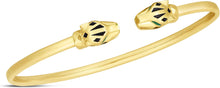 Load image into Gallery viewer, 14k Yellow Gold Panther Enamel Open Cuff 3mm Bangle Bracelet
