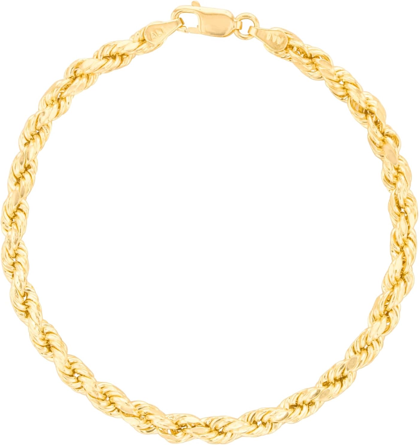 10k Yellow Gold 4mm Diamond Cut Lite Rope Chain Bracelet or Anklet