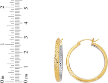 Load image into Gallery viewer, 14k Yellow Gold and White Gold 3mm x 30mm Diamond Cut Hoop Earrings
