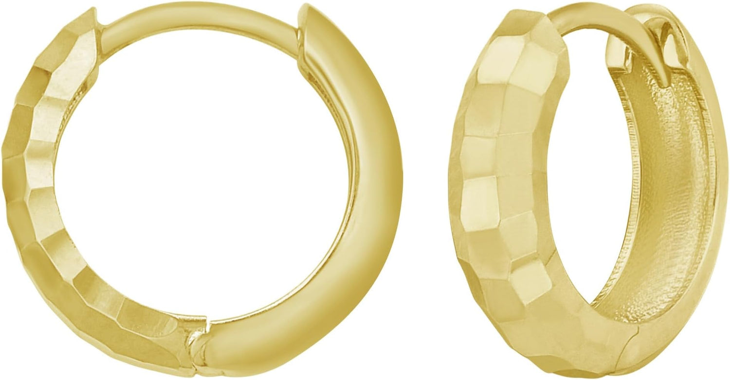 14k Yellow Gold 11.5mm x 3.3mm Checkerboard Patterned Huggie Hoop Earrings