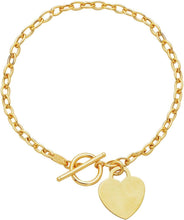 Load image into Gallery viewer, 14k Yellow Gold 2.5mm Customizable Engravable Heart Charm Toggle Oval Cable Link Bracelet, 7.5 Inch
