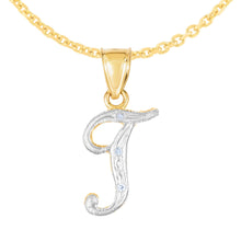Load image into Gallery viewer, 10k Yellow Gold and White Gold Two-Tone 21.5mm Cursive Personalized Alphabet A-Z Initial Pendant with Optional 1.1mm Solid Cable Chain, 18 Inch

